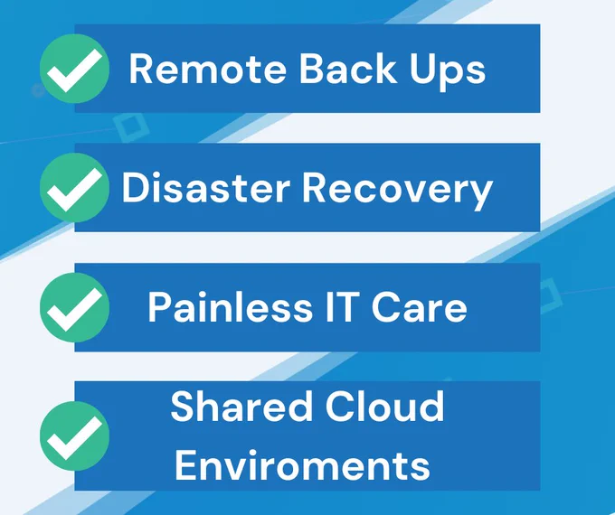 Remote backups, disaster recovery, painless IT care, shared cloud environments