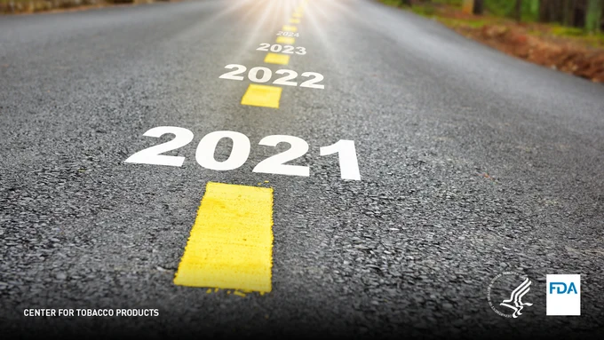 2021 is painted on a road, 2022, 2023, and beyond are painted just after it. 
