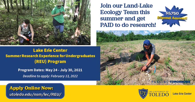 UToledo Lake Erie Center Summer 2022 Research Experience for Undergraduates (REU) Program NSF