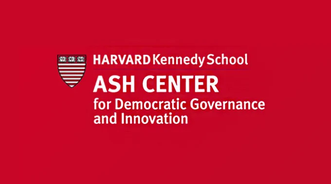 The Harvard Kennedy School Ash Center for Democratic Governance and Innovation logo on a red background. 