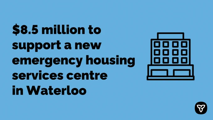 $8.5 million to support a new emergency housing services centre  in Waterloo