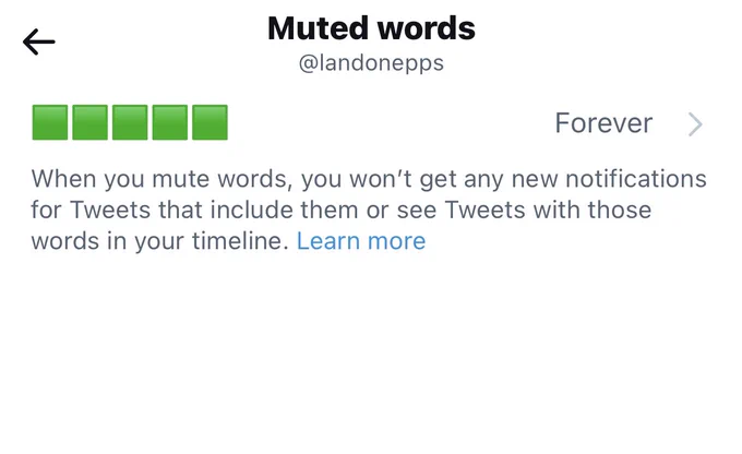 Muted 5 green square emojis on Twitter