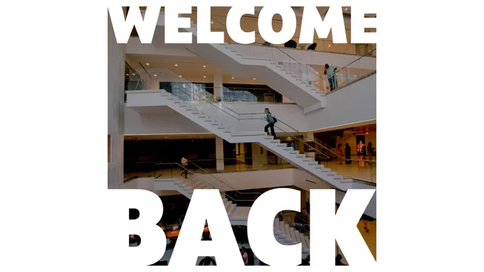 Picture of Georgetown SCS's front stairs with the text "Welcome Back" over it