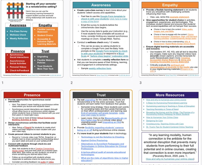 Screenshot of the Google Slide deck for humanizing online/remote learning
