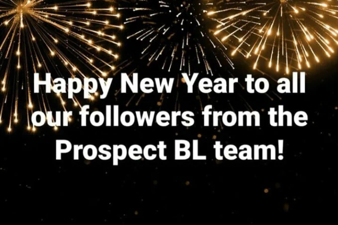 An image of fireworks, with the words "Happy new year to all our followers from the Prospect BL team"