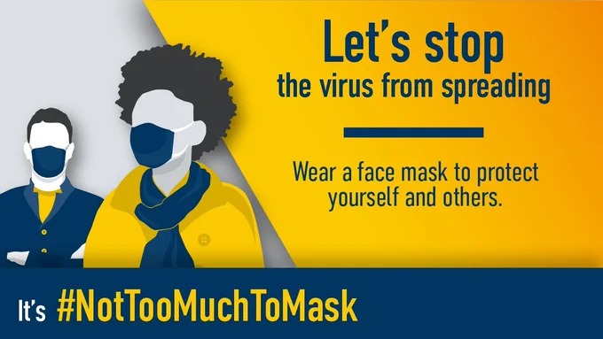 Let's stop the virus from spreading. Wear a face mask to protect yourself and others. 