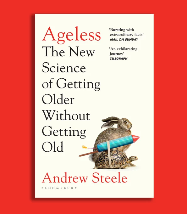 Ageless UK paperback cover: a twist on the tortoise and the hare, with the tortoise strapped to an assistive rocket!