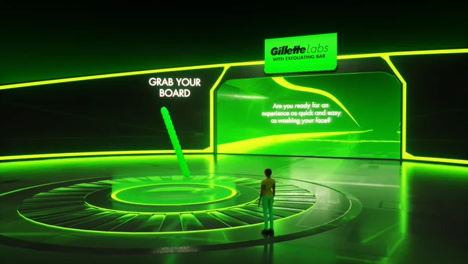GilletteLabs' Exfoliating Bar hoverboard interactive game at the P&G LifeLab at #CES2022