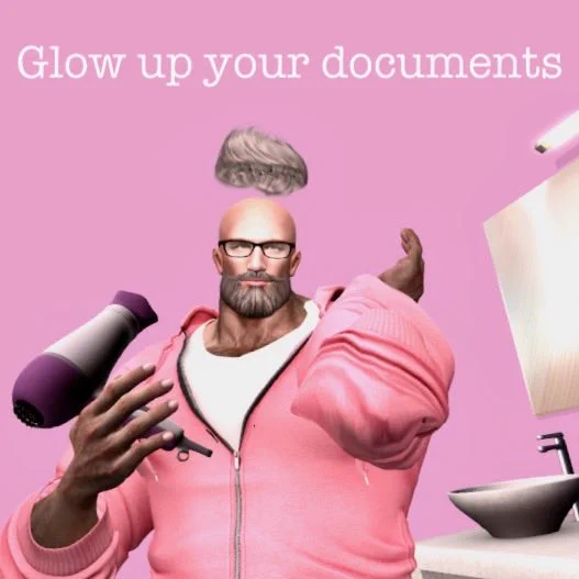 Professor Partout is in his pink bathroom wearing his comfortable pink hoodie. It is time to blowdry his hair, but the blast of the hairdryer has revealed that his lovely silver hair is a wig, as it flies off behind him.