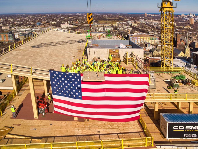 C.D. Smith Construction, owners and project team at topping off of Ascent - world's tallest mass timber building.