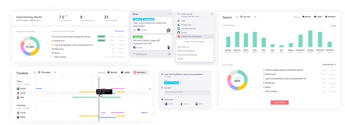 images of the interface of Assista - time tracking software for Trello
