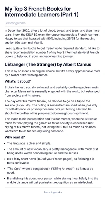 My first recommendation of three for French books for intermediate learners. I talk about L'Étranger by Albert Camus.