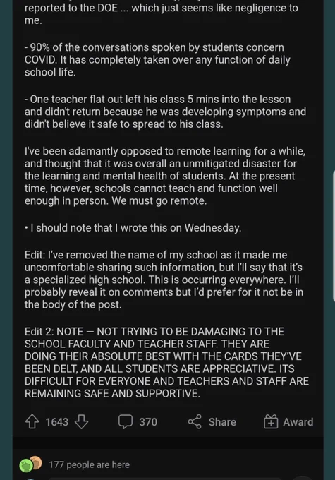 Screenshots of the Reddit post from the teen - link: https://www.reddit.com/r/nyc/comments/rxwnbl/i_am_a_new_york_city_public_high_school_student/?utm_medium=android_app&utm_source=share