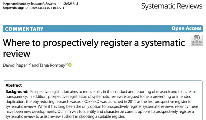 Where to prospectively register a systematic review - Article cover