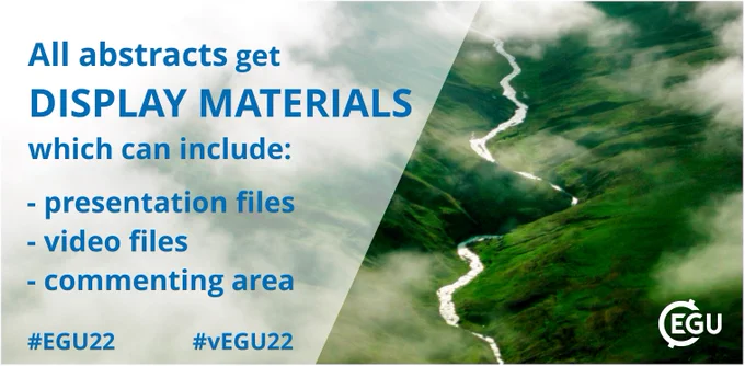 All abstracts get Display materials which can include: presentation files, video files and a commenting area. #EGU22 #vEGU22