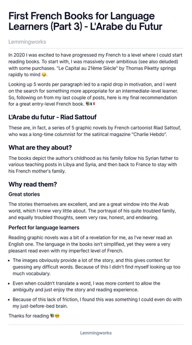 This is my third recommendation for first French books for language learners. I discuss a series of five graphic novels by Riad Sattouf called L'Arabe du futur.