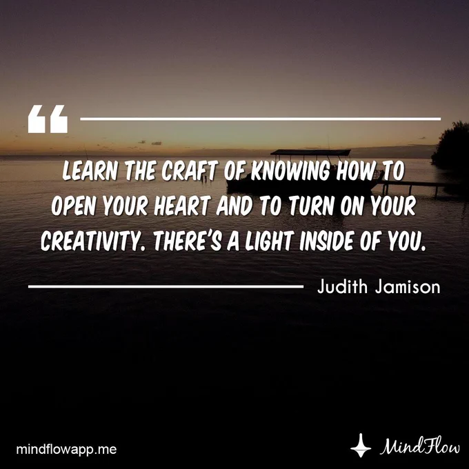 "Learn the craft of knowing how to open your heart to turn on your creativity. There's a light inside of you" 🔆🔆🔆  #meditation #mindfulness #mindflow #mindflowdaily #TuesdayMorning #motivation #positivity #inspiration #calm #quote #dailyquote #TuesdayMotivation #TuesdayThoughts