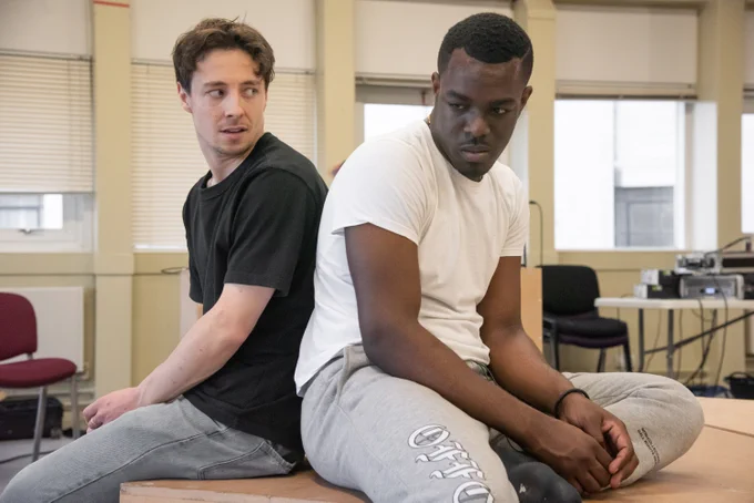 Justice Ritchie as Runaku and Lucas Button as Harry in Human Nurture. Photography by Chris Saunders.