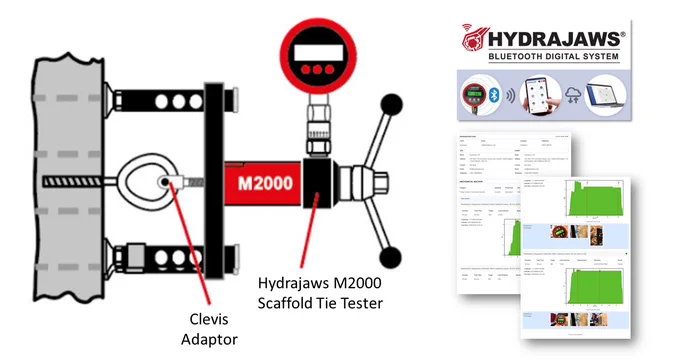 Testing scaffold anchor ties using Hydrajaws M2000 Scaffold Tie Tester