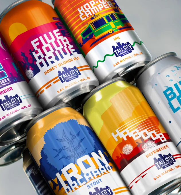 Tall City Brewing Co. can designs.