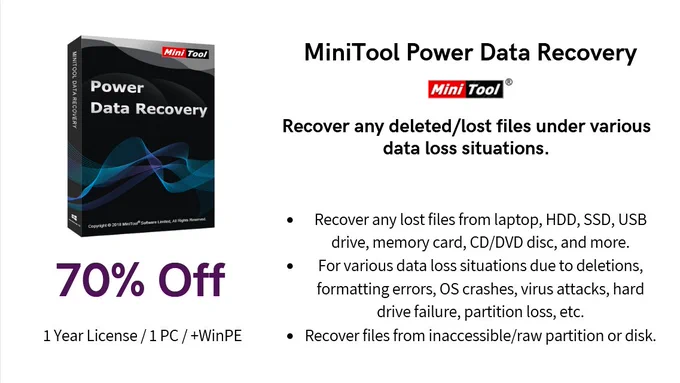 70% Off - MiniTool Power Data Recovery Coupon Code