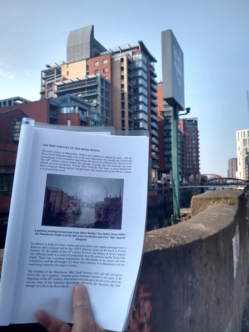 a historic view of the River Irwell held up against the contemporary view