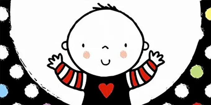 An illustration of a smiling baby from the front cover of Baby's Very First Black and White Book: Babies