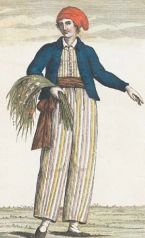 Imagined portrait of Jeanne Baret dressed as a sailor, dating from 1817, after her death.