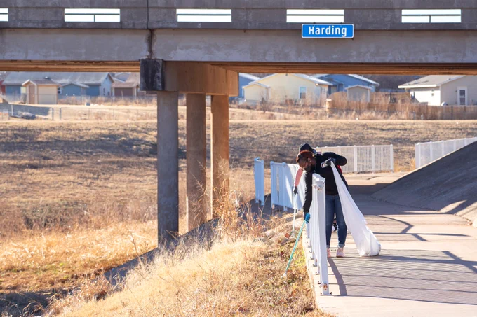 Students picked up trash along the Wichita Falls trail. 