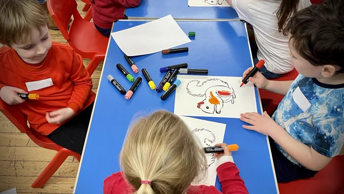 Squirrel Scouts drawing pictures.