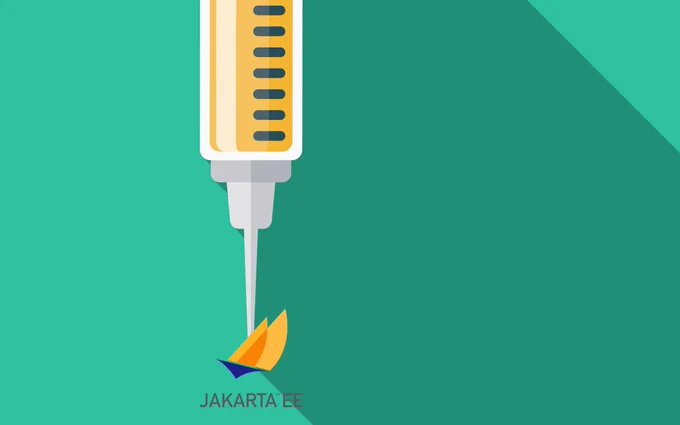 Image of an injection with Jakarta EE logo at the end 