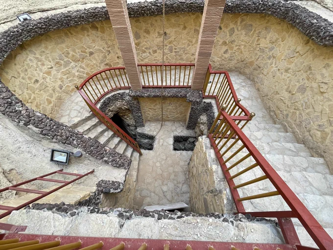 Looking down into the falaj. Note the two small openings in the floor, that is where the bats were flying out of and a tricky place to put mist nets to catch them.