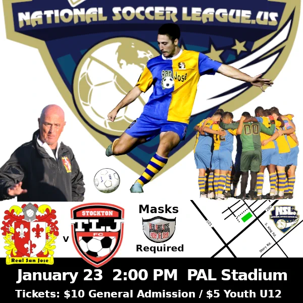 The 2021-22 NSL Pacific season continues with Real San Jose hosting Stockton TLJ FC this Sunday at 2:00 PM at PAL Stadium!
#RSJ #realsanjose #san jose soccer #nsl #nslpacific