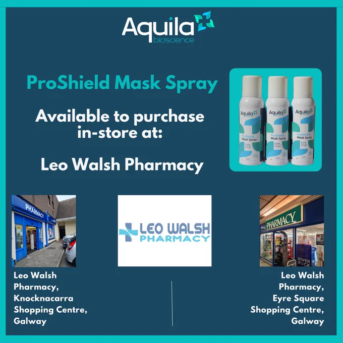 shop local, galway, pharmacy, health, galway city, support local, mask, mask spray, proshield, pathogens, safety, pandemic, Knocknacarra, Eyre square, protection, double masking, Irish Made Product, Enterprise Ireland, plastic pollution, eco-friendly, environment, eyre square