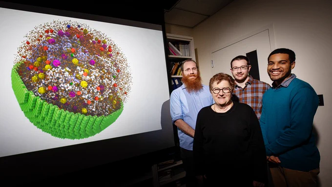 From left: graduate student Zane Thornburg; chemistry professor Zaida (Zan) Luthey-Schulten; and graduate students Benjamin Gilbert and Troy Brier.