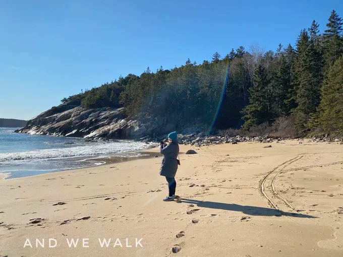 Walking at Sand Beach in Acadia National Park
