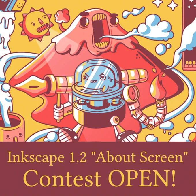 A robot with a giant pen about to draw using the free and open-source software Inkscape. Inkscape version 1.2 About Screen Contest now Open.