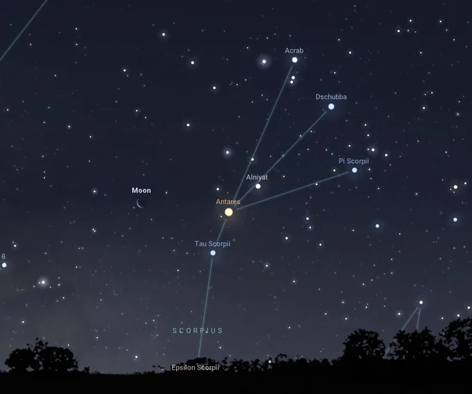 Foto gemaakt met de web app van Stellarium. https://stellarium-web.org/