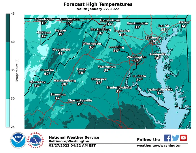 Maps show the potential for very cold temperatures and wind chills in much of Maryland today.