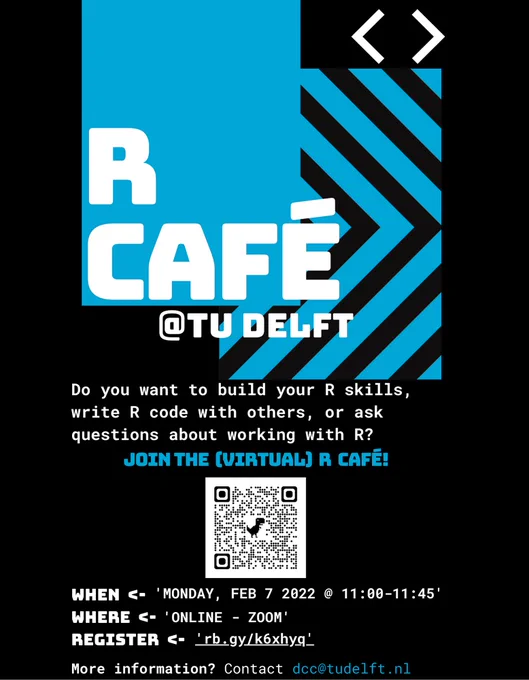 Event by DCC on 7 February from 11:00. Learn and improve R coding skills. dcc@tudelft.nl