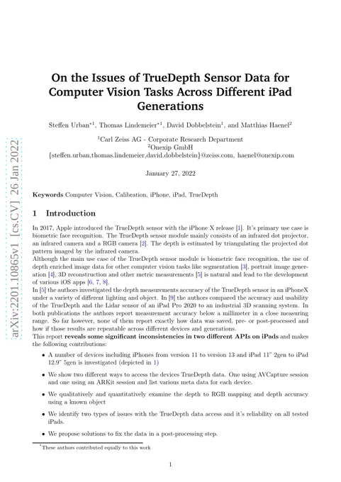 On the Issues of TrueDepth Sensor Data for Computer Vision Tasks Across Different iPad Generations