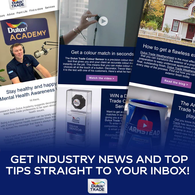 Get industry news and top tips straight to your inbox! 

Image of Dulux Trade newsletter 