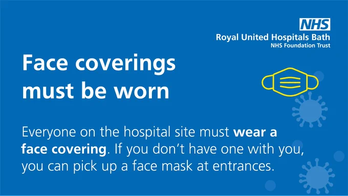 Face mask icon with a headline that reads 'Face coverings must be worn'