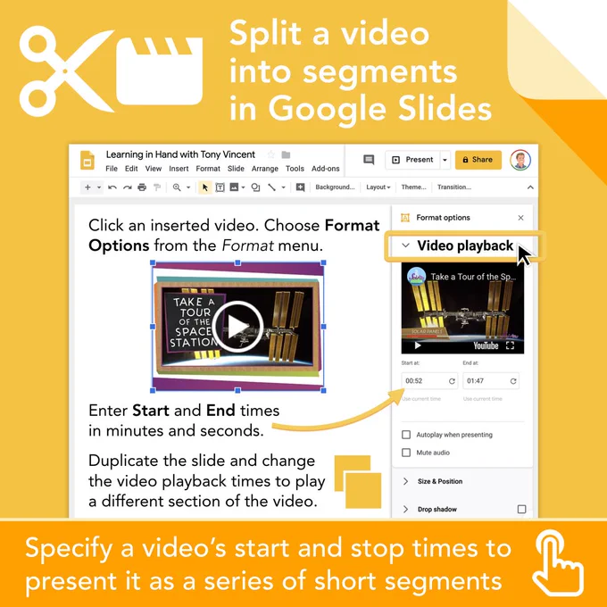 Split a video into segments with Google Slides