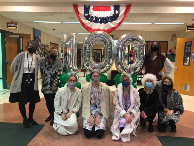 Gwynedd Square teachers dressed for the 100th day of school.