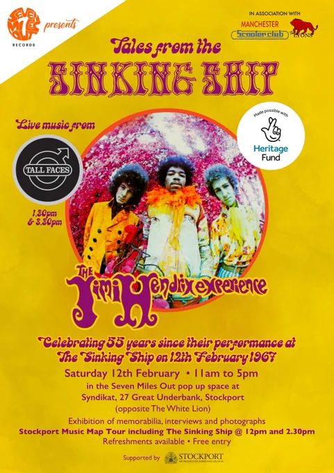 Poster created my Seven Miles Out to advertise the Jimi Hendrix event on Saturday 12th February. 