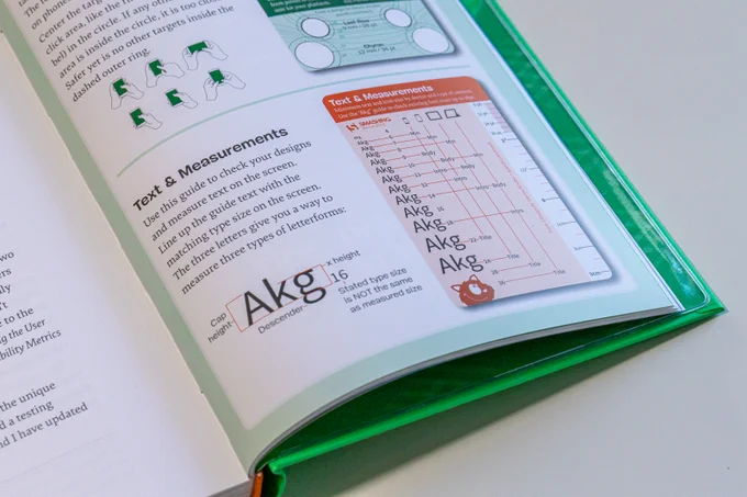 A close-up, with a touch template attached to the book.