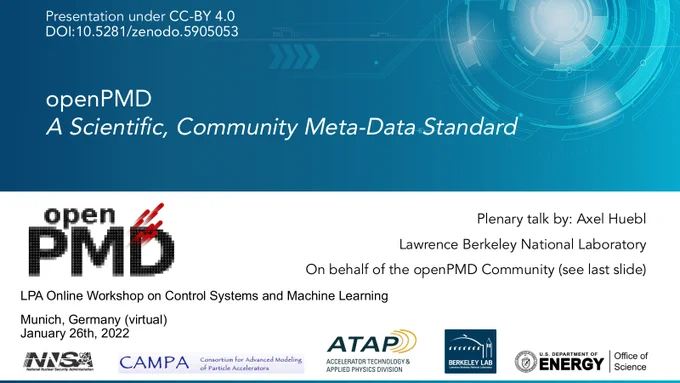 title slide: openPMD - a scientific, community meta-data standard