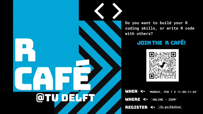 R Café is happening on 7 February. Register now to join us to improve your R skills. Everyone welcome! dcc@tudelft.nl