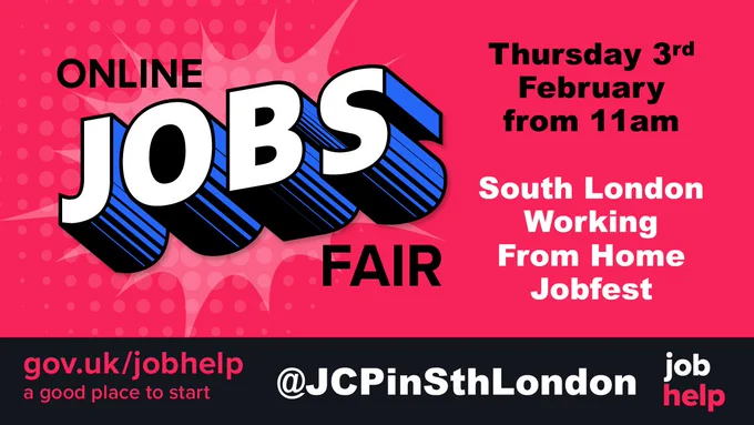 Poster for South London Working From Home Jobfest on Thursday 3rd February at 11am